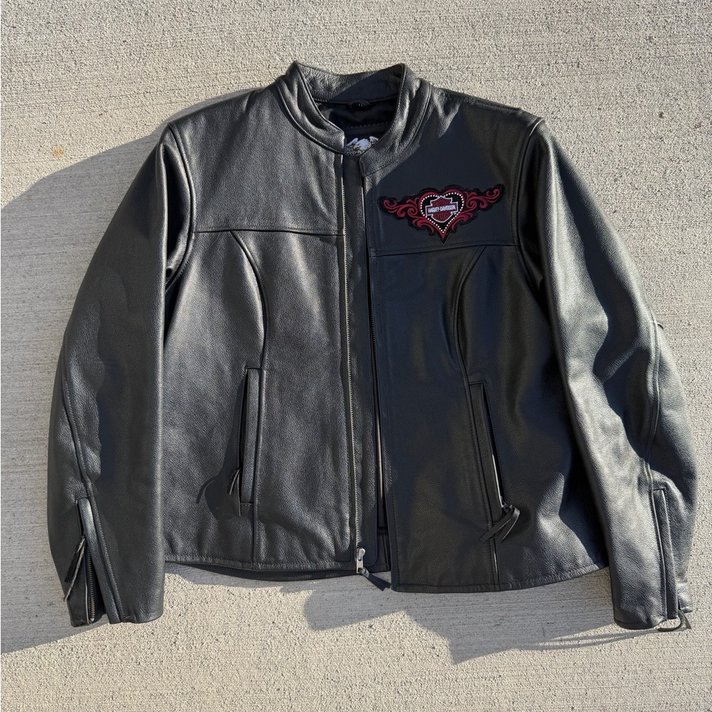 Harley-Davidson Gray Leather Jacket with Red Embroidery